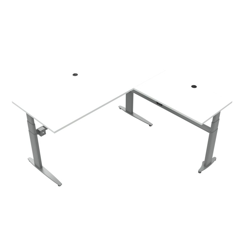 H&aelig;ve-/s&aelig;nkebord | 180x180 cm | Hvid med s&oslash;lv stel