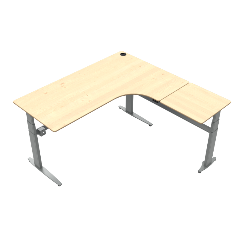 H&aelig;ve-/s&aelig;nkebord | 180x180 cm | Ahorn med s&oslash;lv stel