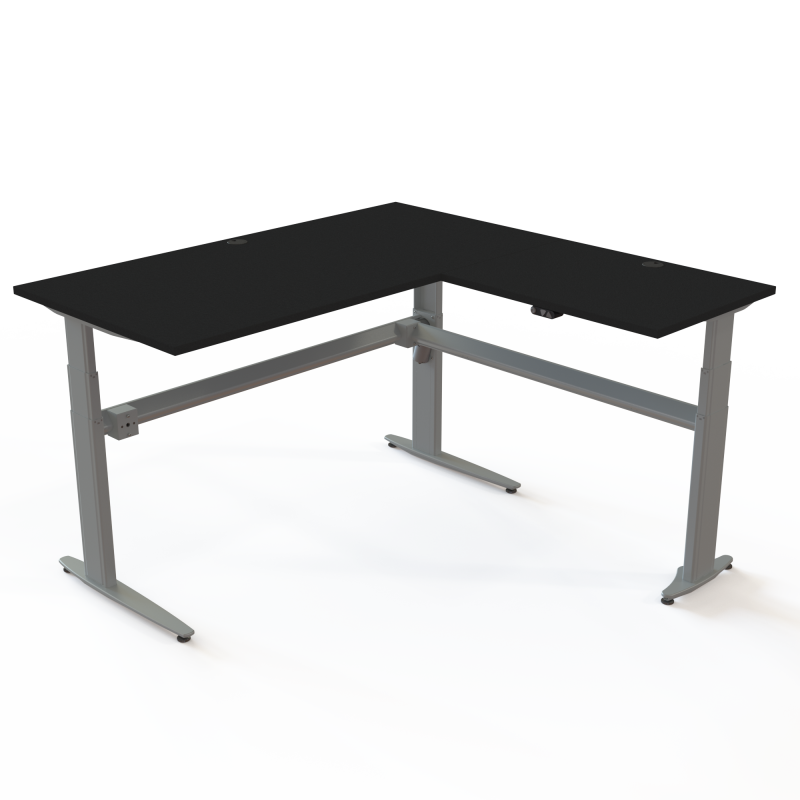 H&aelig;ve-/s&aelig;nkebord | 160x160 cm | Sort  med s&oslash;lv stel