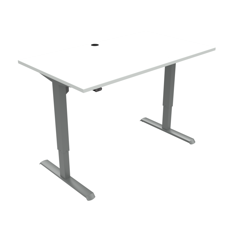 H&aelig;ve-/s&aelig;nkebord | 140x80 cm | Hvid med s&oslash;lv stel