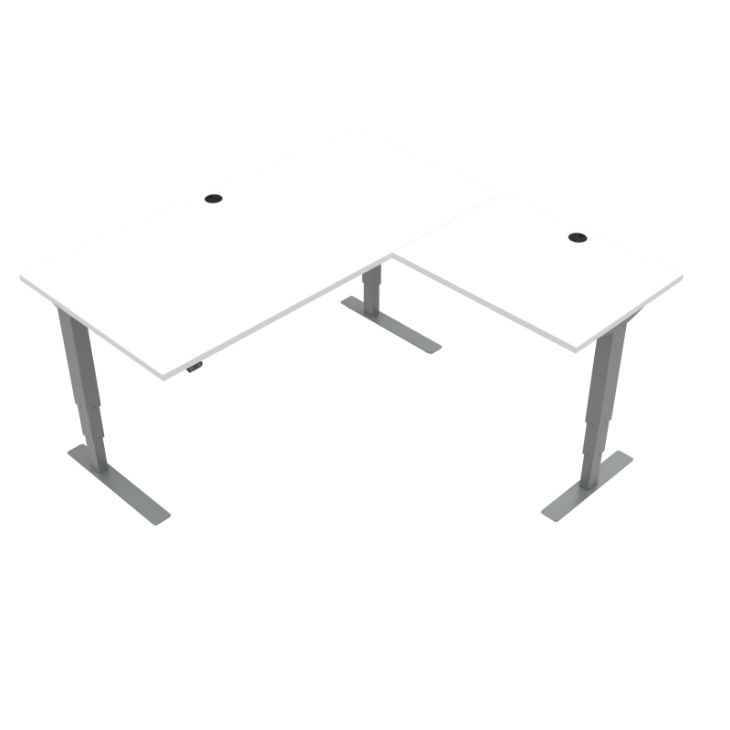 H&aelig;ve-/s&aelig;nkebord | 160x160 cm | Hvid med s&oslash;lv stel
