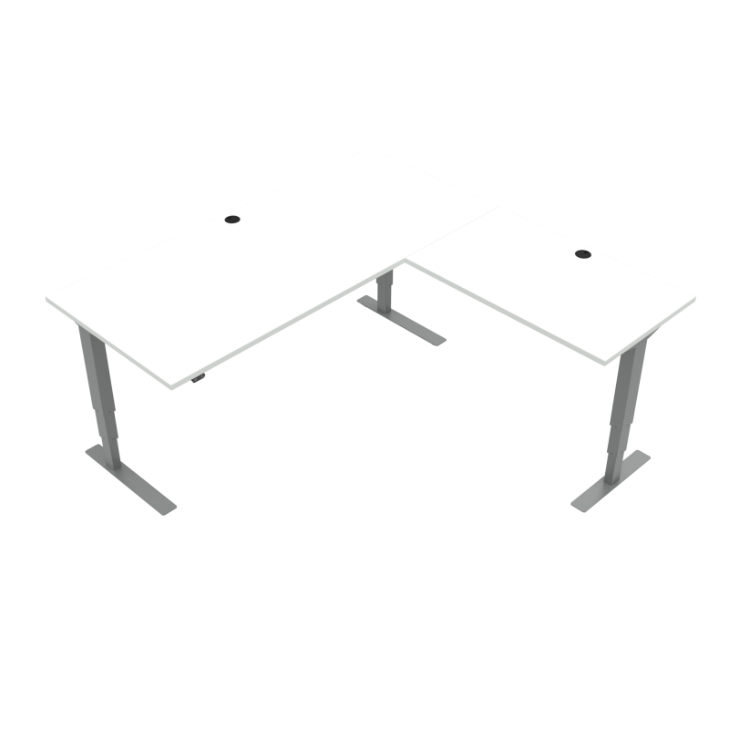 H&aelig;ve-/s&aelig;nkebord | 180x180 cm | Hvid med s&oslash;lv stel