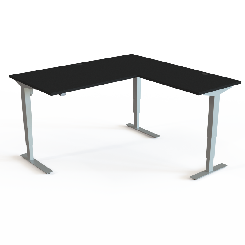 H&aelig;ve-/s&aelig;nkebord | 160x160 cm | Sort  med s&oslash;lv stel