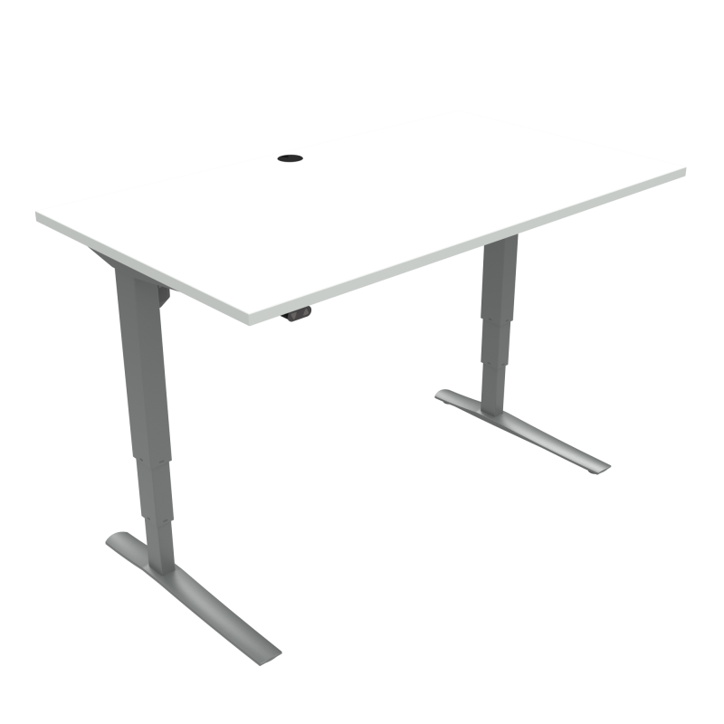 H&aelig;ve-/s&aelig;nkebord | 140x80 cm | Hvid med s&oslash;lv stel