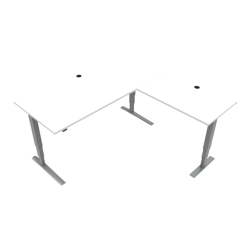 H&aelig;ve-/s&aelig;nkebord | 180x180 cm | Hvid med s&oslash;lv stel