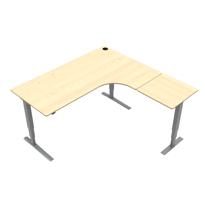 H&aelig;ve-/s&aelig;nkebord | 180x180 cm | Ahorn med s&oslash;lv stel
