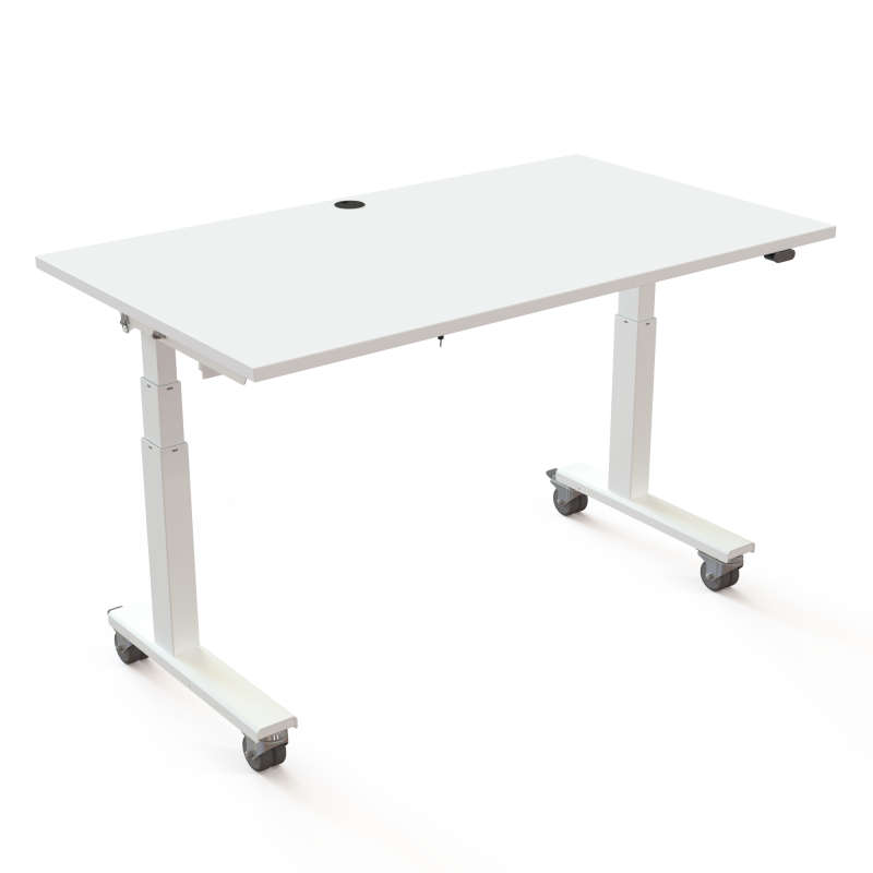 H&aelig;ve-/s&aelig;nkebord | 140x80 cm | Hvid med hvidt stel