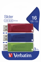 Store &acute;N&acute; Go Slider USB Drive 16GB (3-pack) Red/Blue/Green