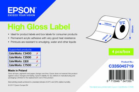 High Gloss Label, Die-cut Roll: 102x152mm