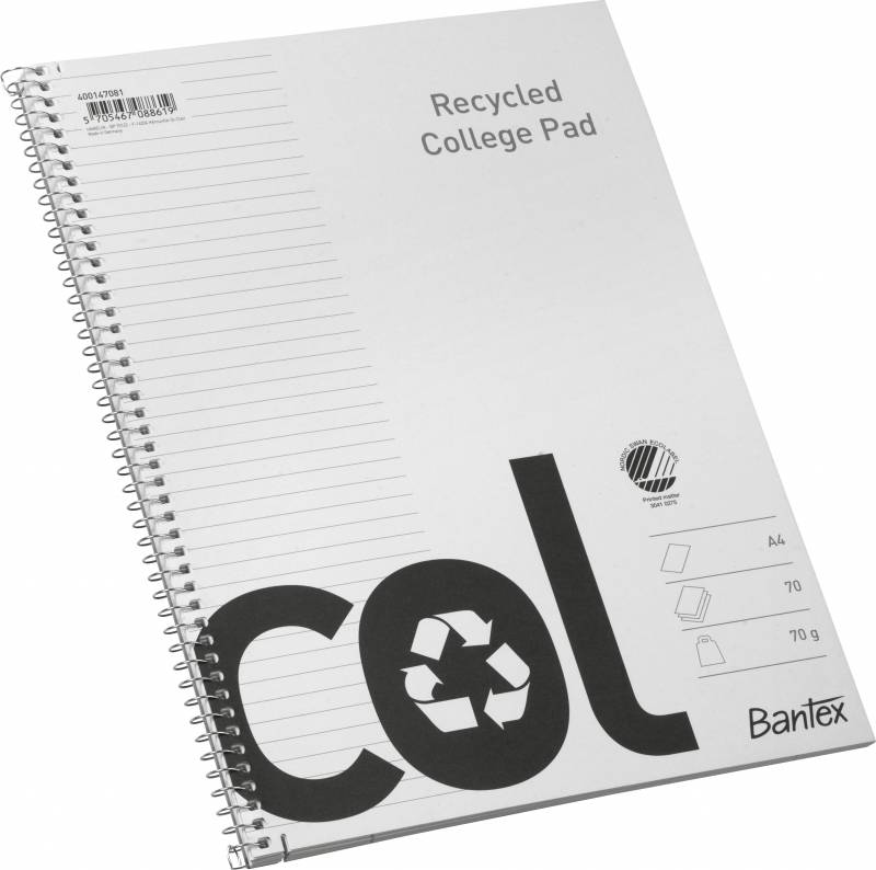 Col kollegieblok genbrugspapir A4+ linjeret