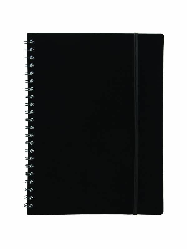 Notesbog A4 plast med spiralryg sort