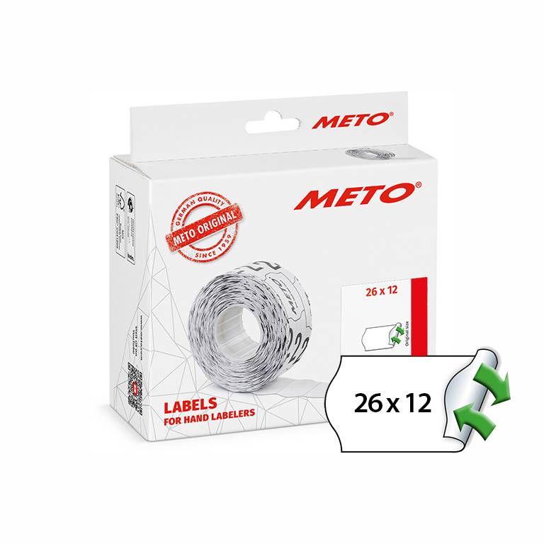 METO etiket aftag 26x12 hvid (12rl/1000)