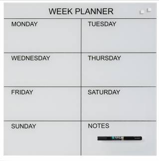 Glass week planner 45 x 45 cm. White GB