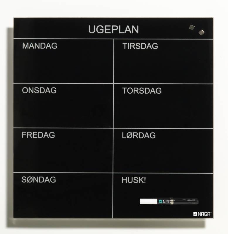45 x 45 cm. Black. Glass week planner Danish 45 x 45 cm. Black. Glass week planner Danish