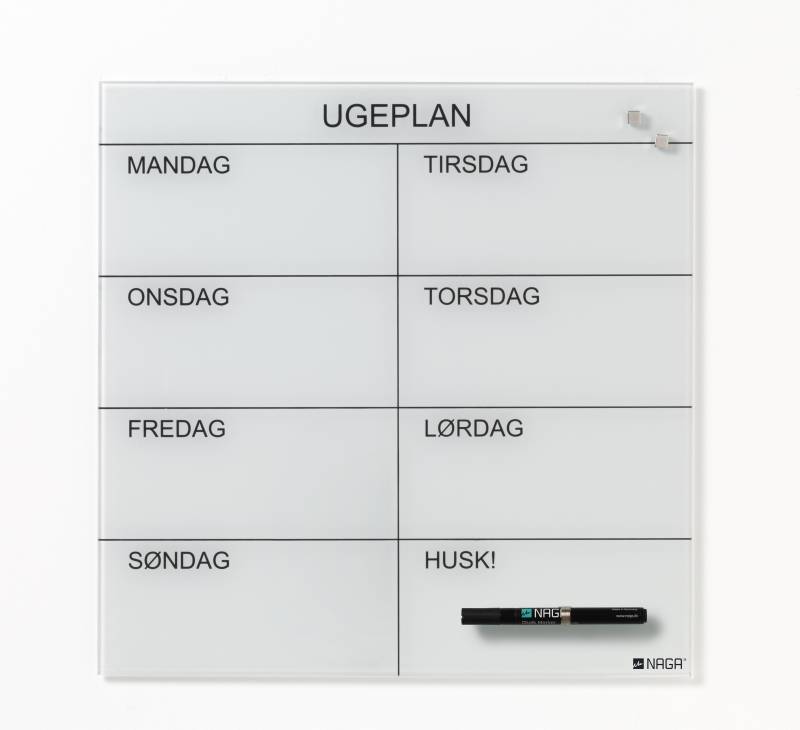 45 x 45 cm. White. Glass week planner Danish 45 x 45 cm. White. Glass week planner Danish