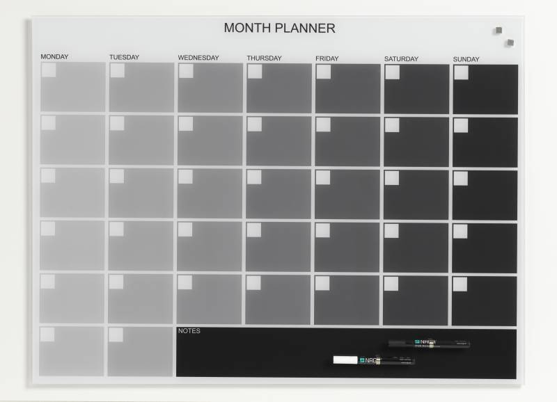 80 x 60 cm. Glass month planner. Grey. English. 80 x 60 cm. Glass month planner. Grey. English.