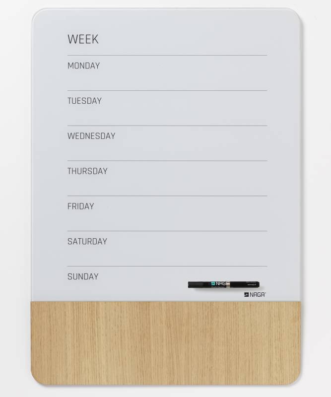 50 x 70 cm. Glass/Oak veneer Magnetic week planner English 50 x 70 cm. Glass/Oak veneer Magnetic week planner English