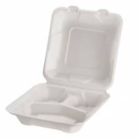 Bakke bagasse hvid 3-rum 205x207x42mm komposterbar 200stk/kar