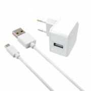 Oplader t/væg 12W 2USB-A MicroUSB 1m hvid
