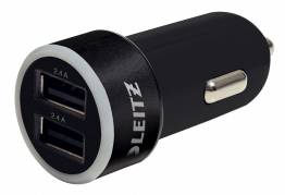 Biloplader Universal USB Dual Leitz Complete 2 stik 4,8A sort