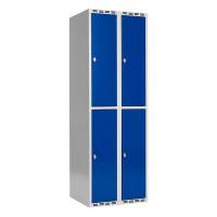 Garderobeskab SMG 2-delt 2x300mm med lige tag, blå døre og greb for hængelås