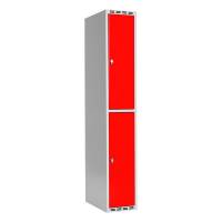 Garderobeskab SMG 2-delt 1x300mm med lige tag, røde døre og greb for hængelås