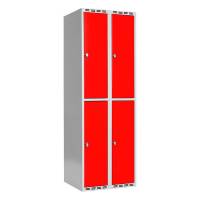 Garderobeskab SMG 2-delt 2x300mm med lige tag, røde døre og greb for hængelås