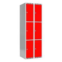 Garderobeskab SMG 3-delt 2x300mm med lige tag, røde døre og greb for hængelås