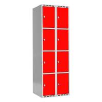 Garderobeskab SMG 4-delt 2x300mm med lige tag, røde døre og greb for hængelås