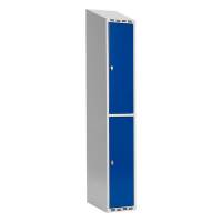 Garderobeskab SMG 2-delt 1x300mm med skråt tag, blå døre og greb for hængelås