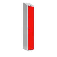 Garderobeskab SMG 1x300mm med skråt tag, røde døre og greb for hængelås