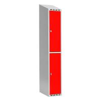 Garderobeskab SMG 2-delt 1x300mm med skråt tag, røde døre og greb for hængelås
