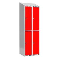 Garderobeskab SMG 2-delt 2x300mm med skråt tag, røde døre og greb for hængelås