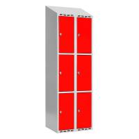 Garderobeskab SMG 3-delt 2x300mm med skråt tag, røde døre og greb for hængelås