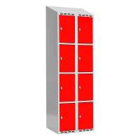 Garderobeskab SMG 4-delt 2x300mm med skråt tag, røde døre og greb for hængelås