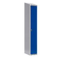 Garderobeskab SMG 1x300mm med skråt tag, blå døre og cylinderlås