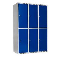 Garderobeskab SMG 2-delt 3x400mm med lige tag, blå døre og greb for hængelås