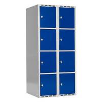 Garderobeskab SMG 4-delt 2x400mm med lige tag, blå døre og greb for hængelås