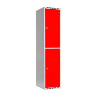 Garderobeskab SMG 2-delt 1x400mm med lige tag, røde døre og greb for hængelås