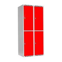Garderobeskab SMG 2-delt 2x400mm med lige tag, røde døre og greb for hængelås