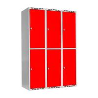 Garderobeskab SMG 2-delt 3x400mm med lige tag, røde døre og greb for hængelås