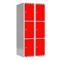 Garderobeskab SMG 3-delt 2x400mm med lige tag, røde døre og greb for hængelås