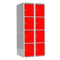 Garderobeskab SMG 4-delt 2x400mm med lige tag, røde døre og greb for hængelås
