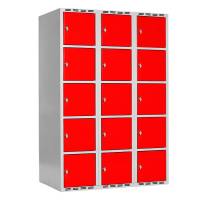 Garderobeskab SMG 5-delt 3x400mm med lige tag, røde døre og greb for hængelås