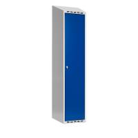 Garderobeskab SMG 1x400mm med skråt tag, blå døre og greb for hængelås