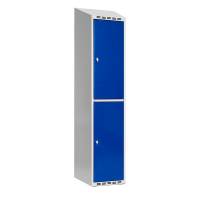 Garderobeskab SMG 2-delt 1x400mm med skråt tag, blå døre og greb for hængelås