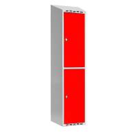 Garderobeskab SMG 2-delt 1x400mm med skråt tag, røde døre og greb for hængelås