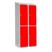 Garderobeskab SMG 2-delt 2x400mm med skråt tag, røde døre og greb for hængelås