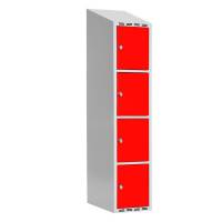 Garderobeskab SMG 4-delt 1x400mm med skråt tag, røde døre og greb for hængelås
