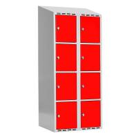 Garderobeskab SMG 4-delt 2x400mm med skråt tag, røde døre og greb for hængelås